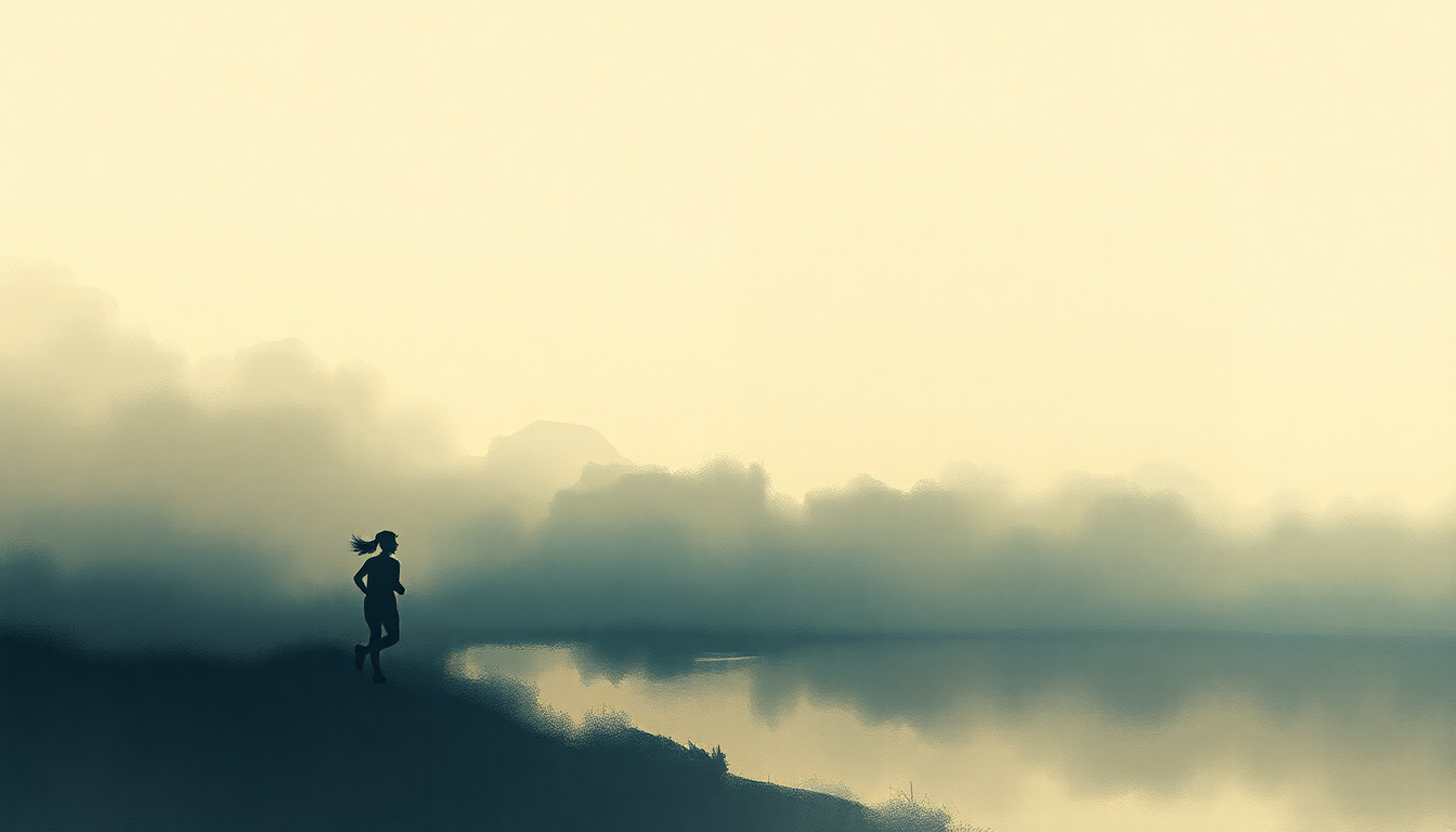 Fan-driven abstract illustration evoking the emotional arc of Running by Norah Jones