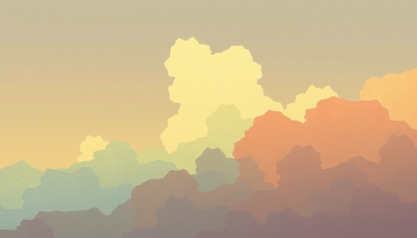 Fan-driven abstract illustration evoking the emotional arc of Runway Houses City Clouds by Tame Impala