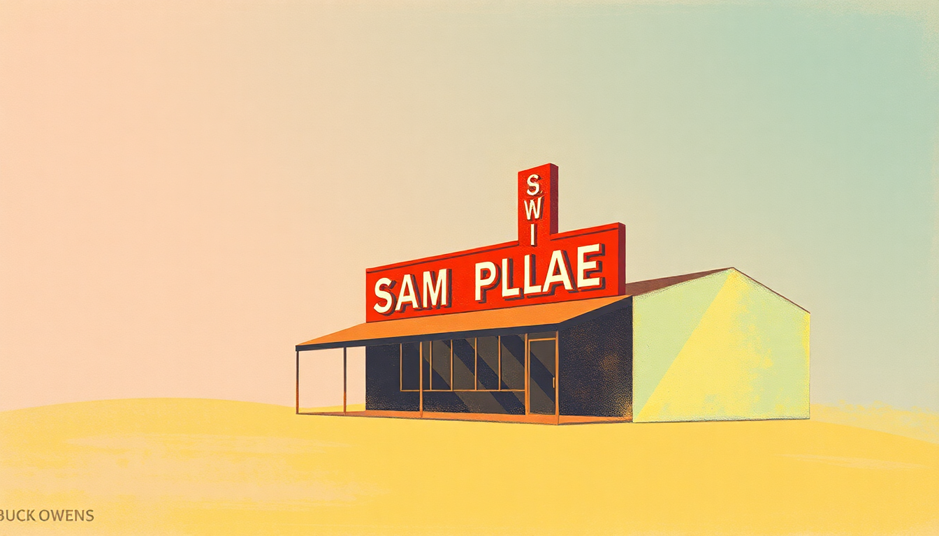 Fan-driven abstract illustration evoking the emotional arc of Sam's Place by Buck Owens