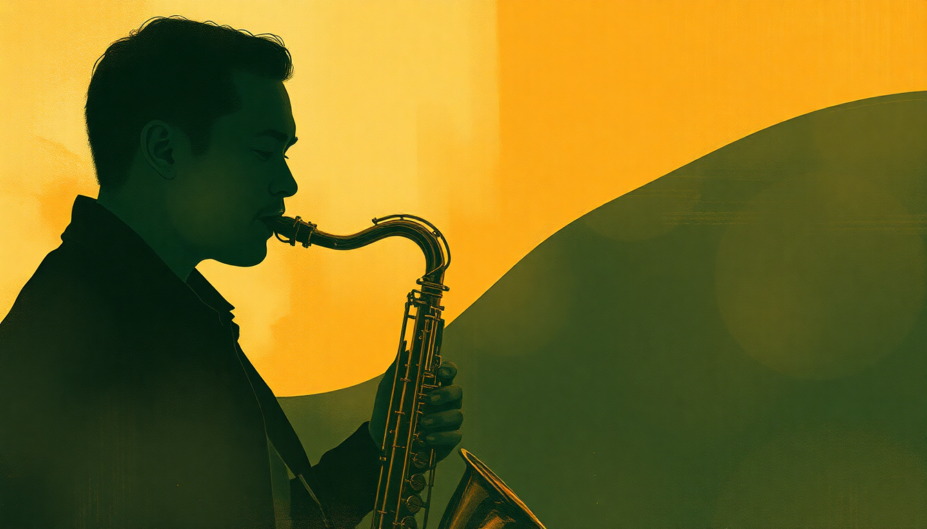 Fan-driven abstract illustration evoking the emotional arc of Saxophone Colossus by Sonny Rollins