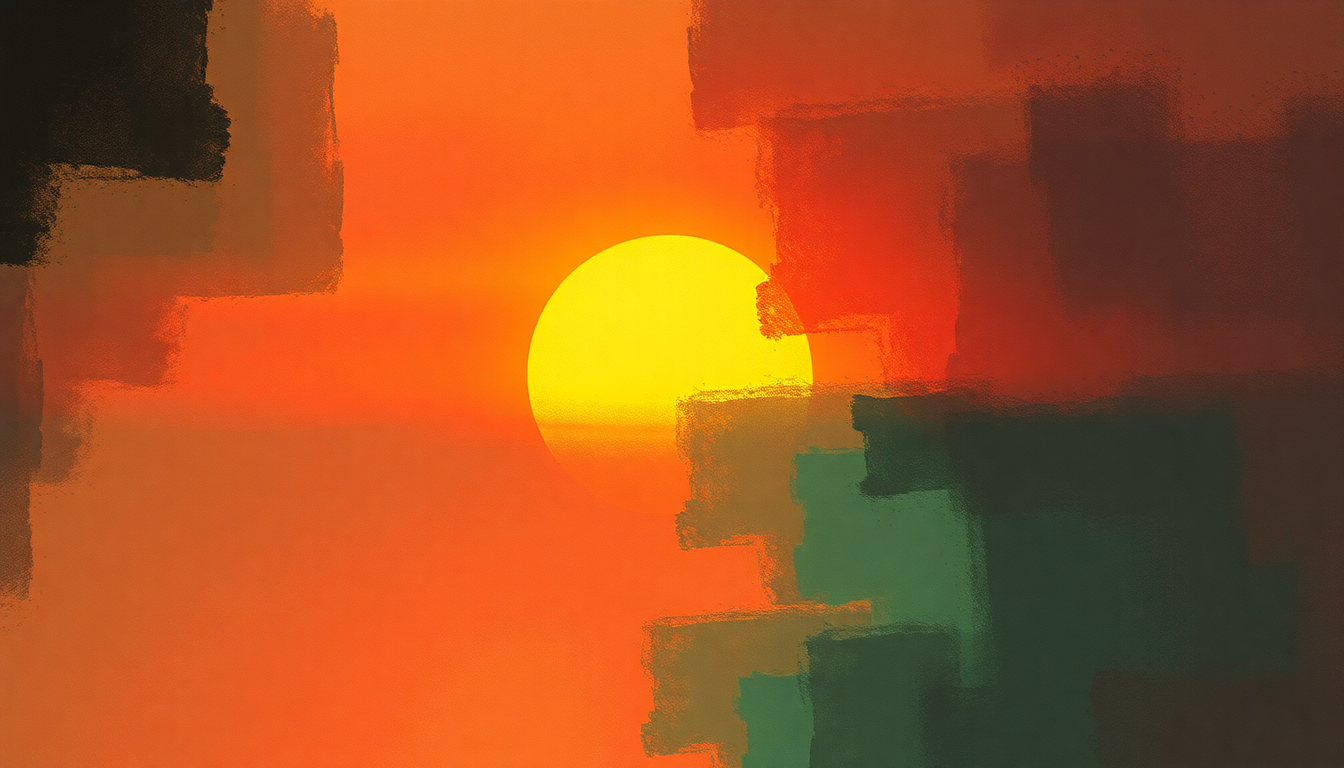 Fan-driven abstract illustration evoking the emotional arc of Setting Sun by The Chemical Brothers