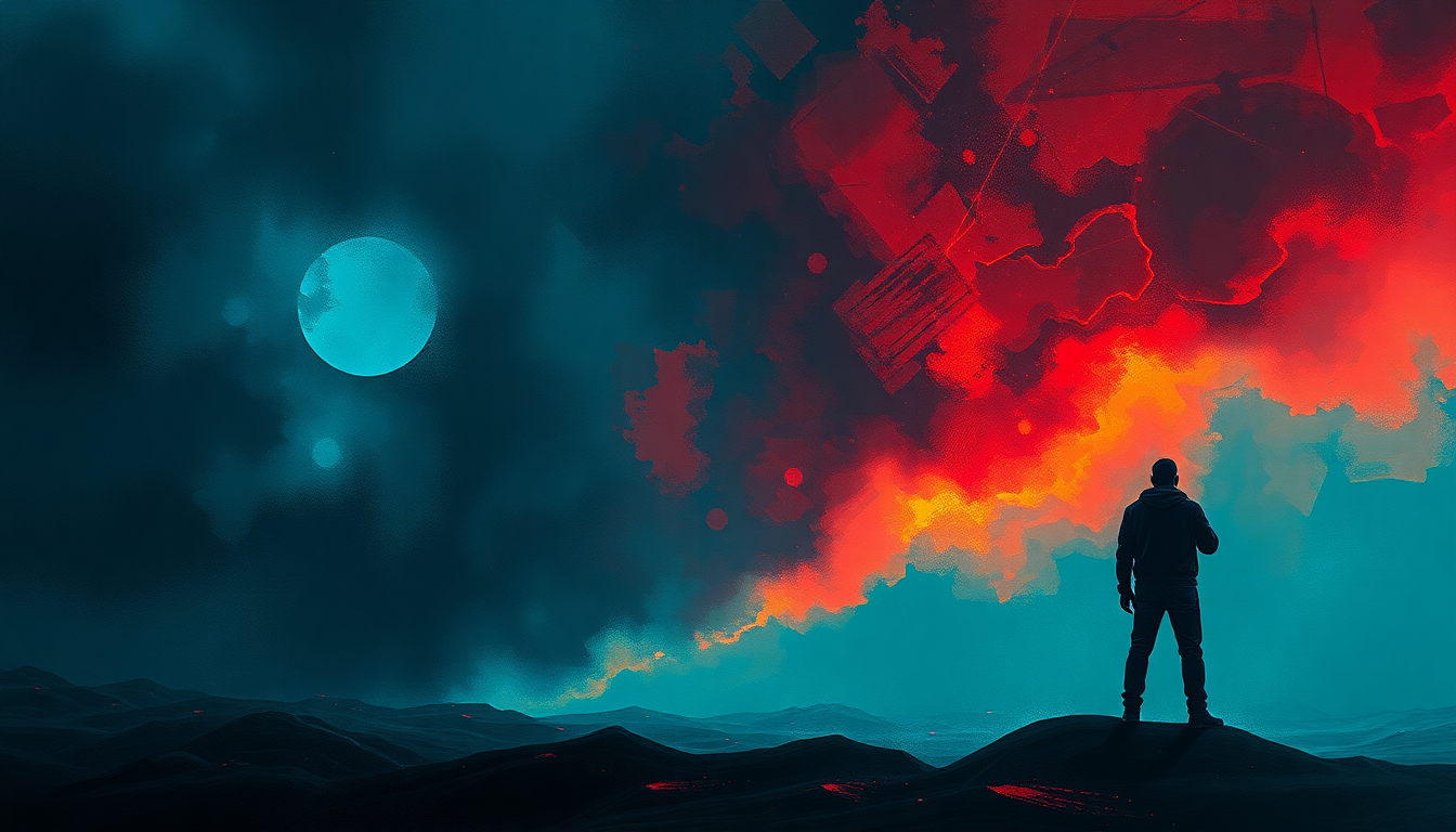 Fan-driven abstract illustration evoking the emotional arc of Seventh Son of a Seventh Son by Iron Maiden