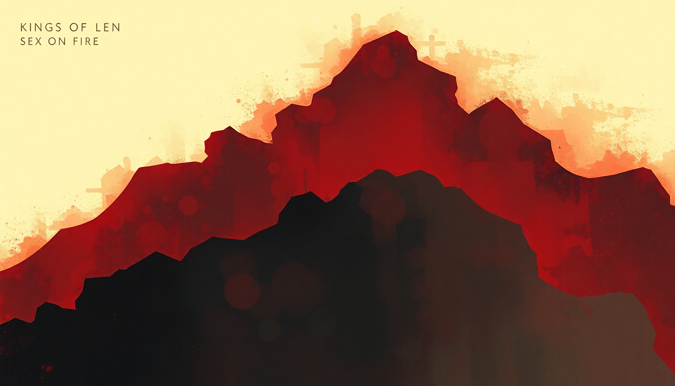 Fan-driven abstract illustration evoking the emotional arc of Sex on Fire by Kings of Leon