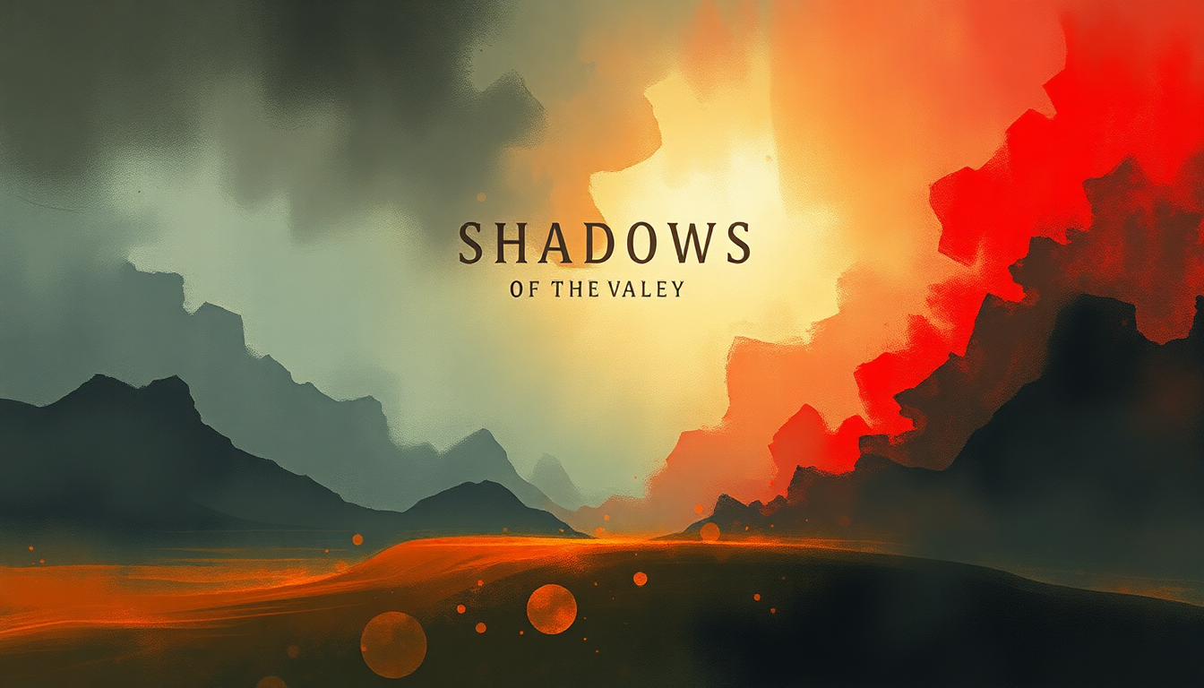 Fan-driven abstract illustration evoking the emotional arc of Shadows of the Valley by Iron Maiden