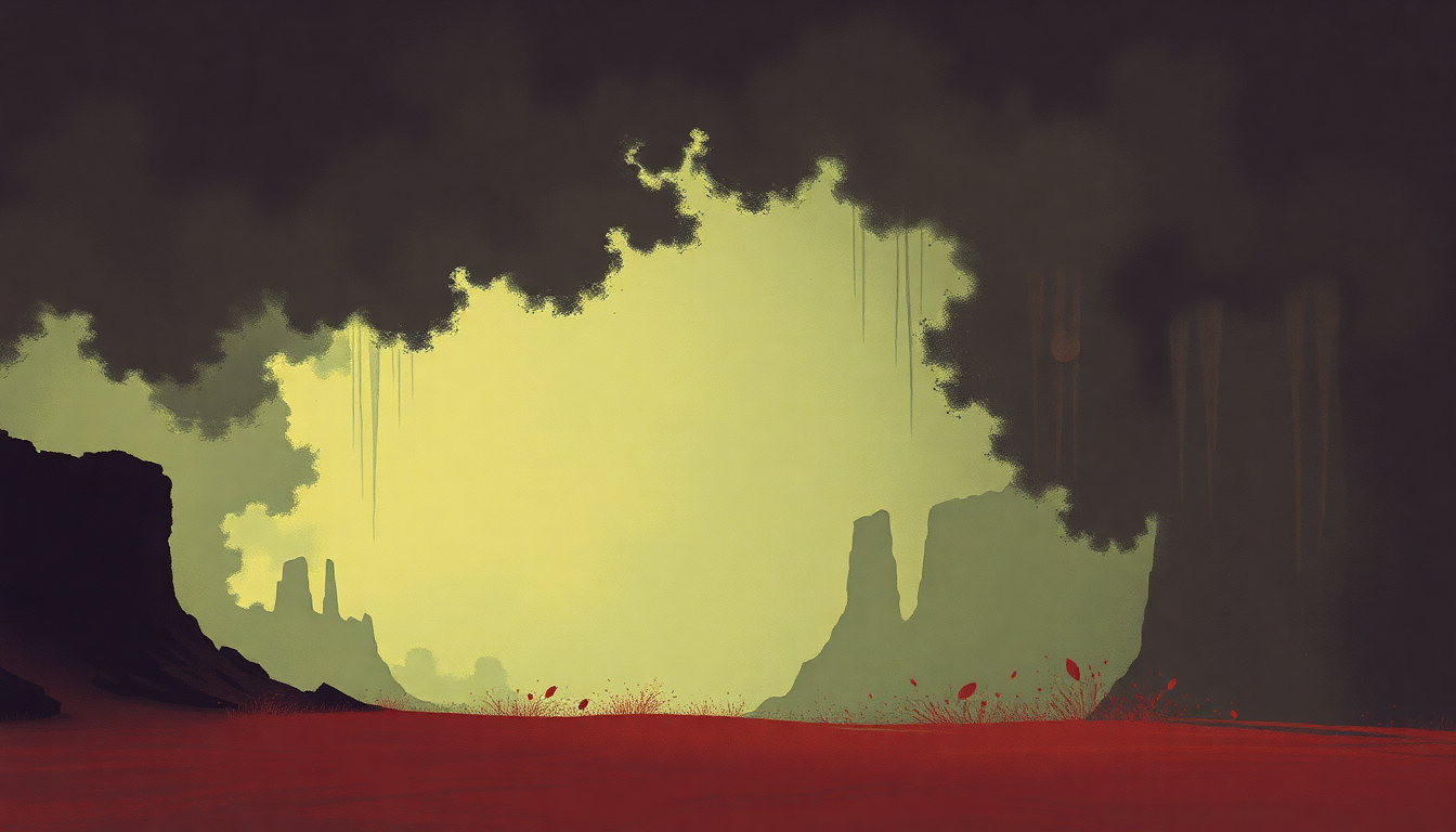 Fan-driven abstract illustration evoking the emotional arc of Shake Hands with Beef by Primus