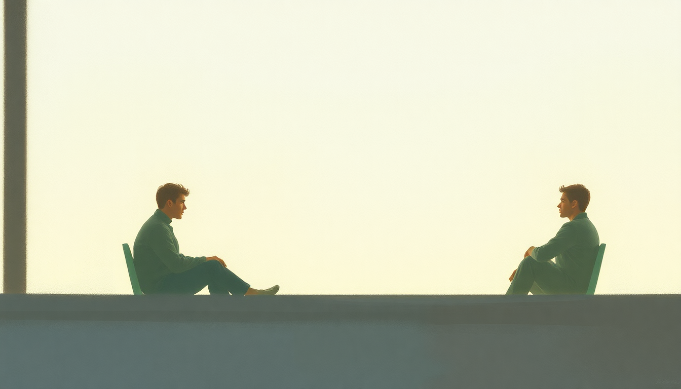 Fan-driven abstract illustration evoking the emotional arc of Showroom Dummies by Kraftwerk