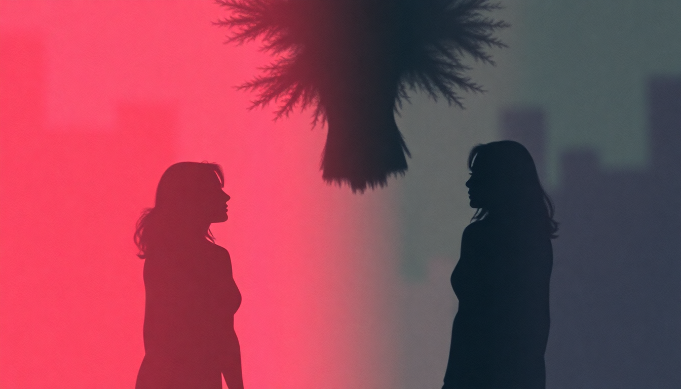 Fan-driven abstract illustration evoking the emotional arc of Siamese Twins by The Cure