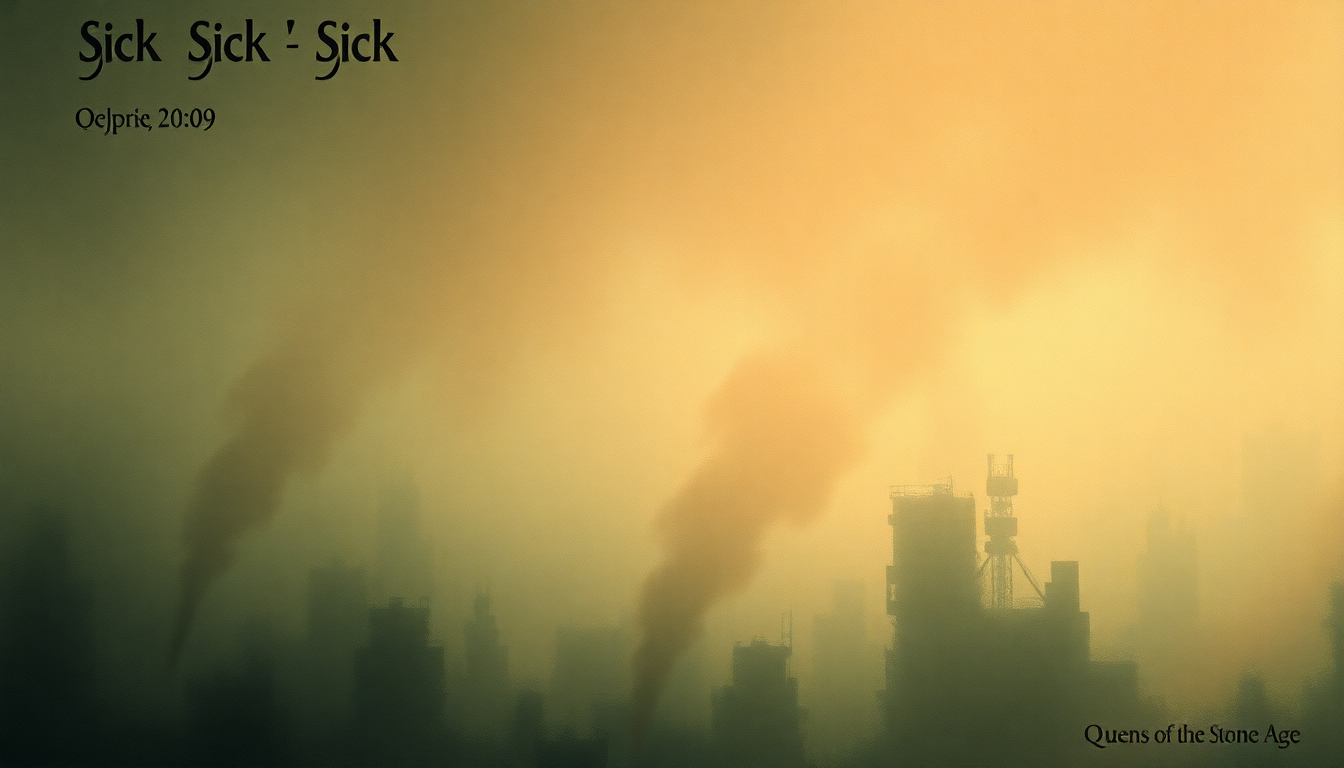 Fan-driven abstract illustration evoking the emotional arc of Sick Sick Sick by Queens of the Stone Age