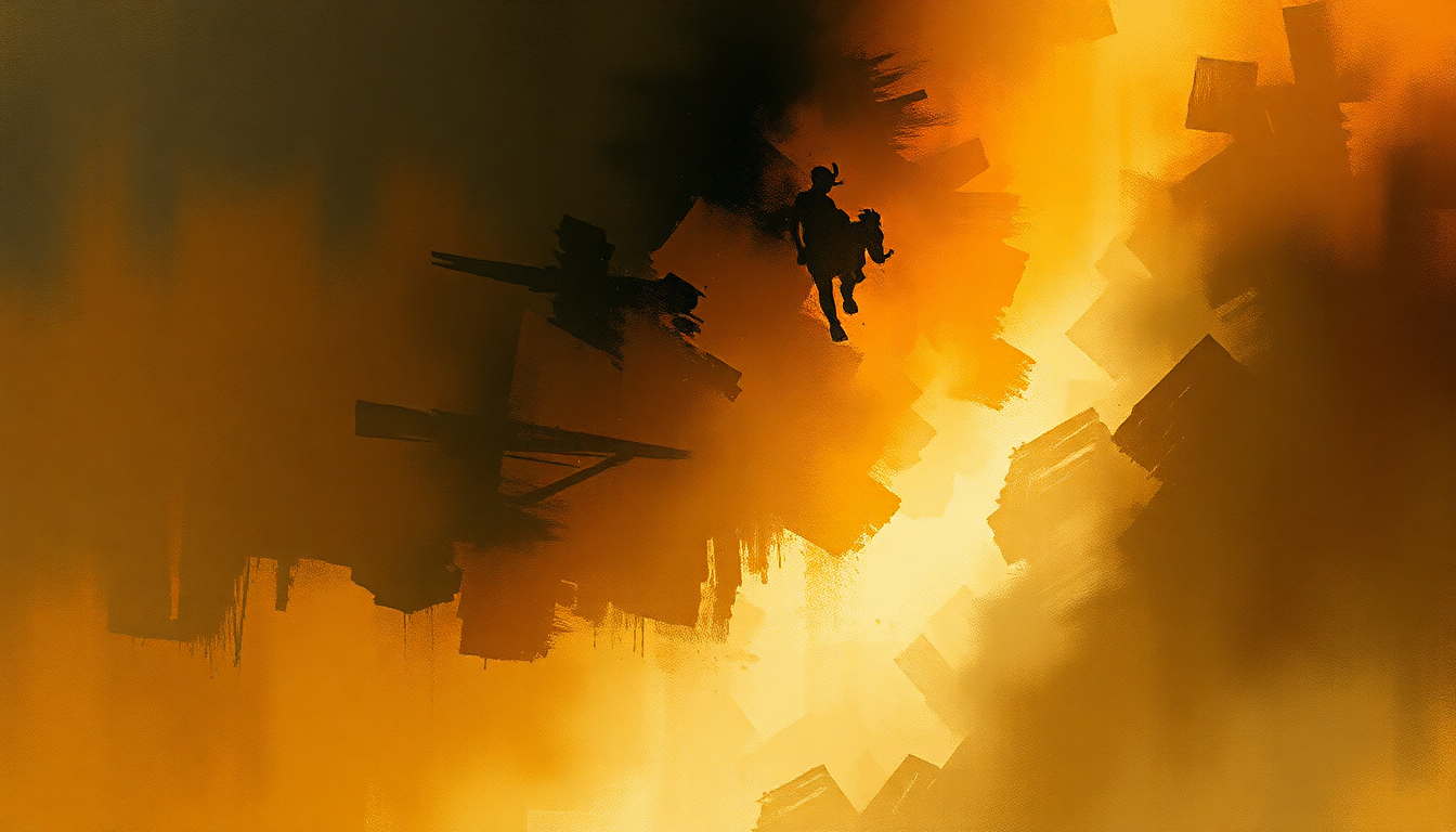 Fan-driven abstract illustration evoking the emotional arc of Siegfried's Funeral March by Richard Wagner