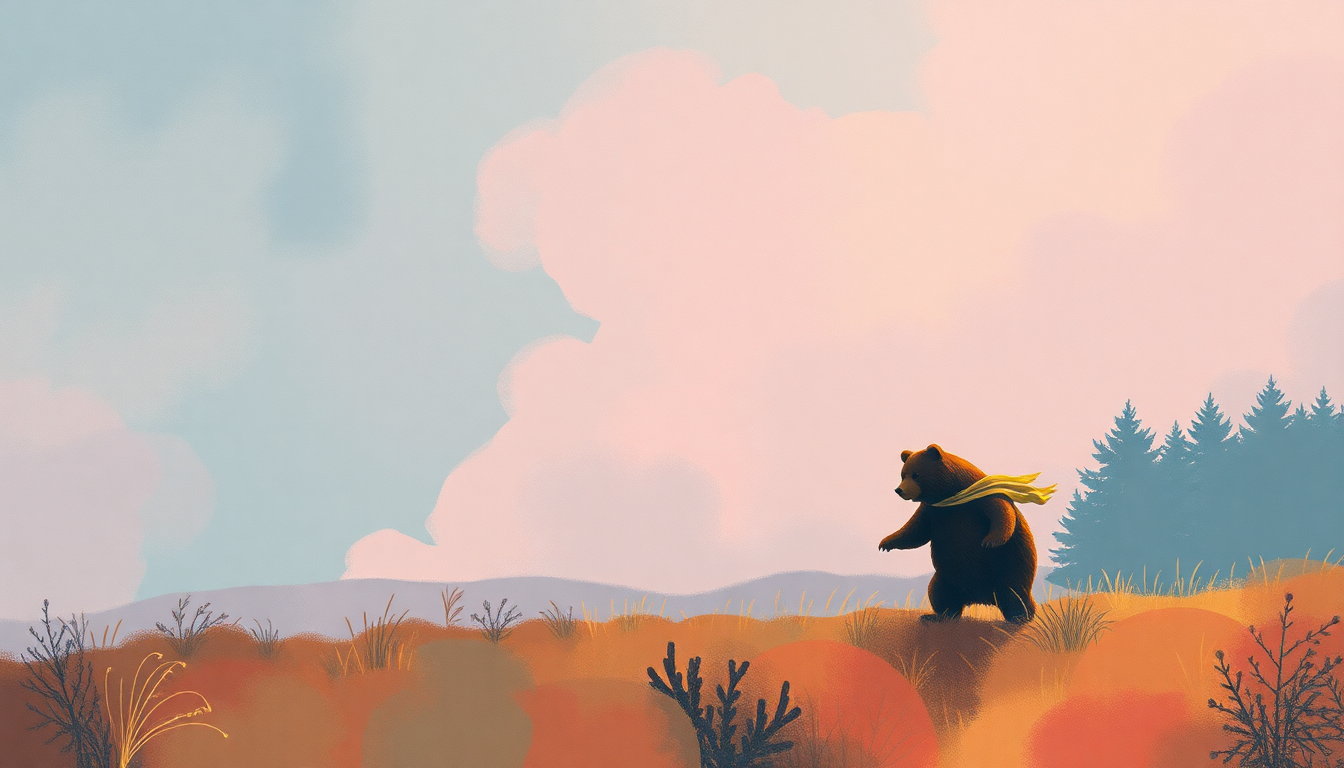 Fan-driven abstract illustration evoking the emotional arc of Simon Smith and the Amazing Dancing Bear by Randy Newman