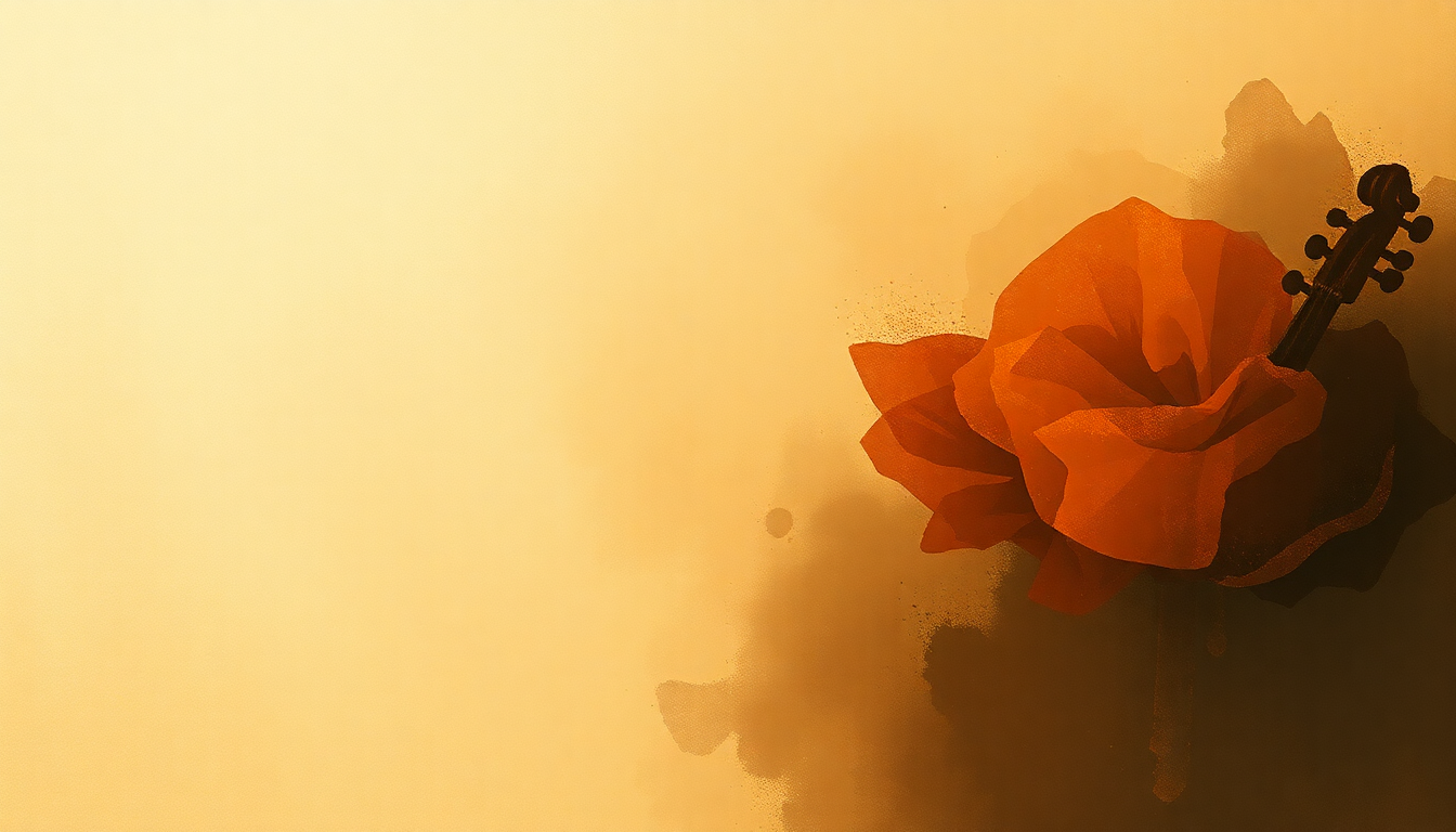 Fan-driven abstract illustration evoking the emotional arc of Sinfonia Concertante for Violin, Viola and Orchestra by Wolfgang Amadeus Mozart