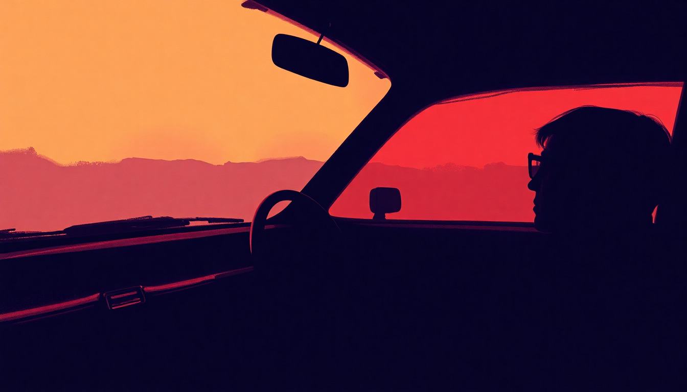 Fan-driven abstract illustration evoking the emotional arc of Sittin in My Car by Slick Rick