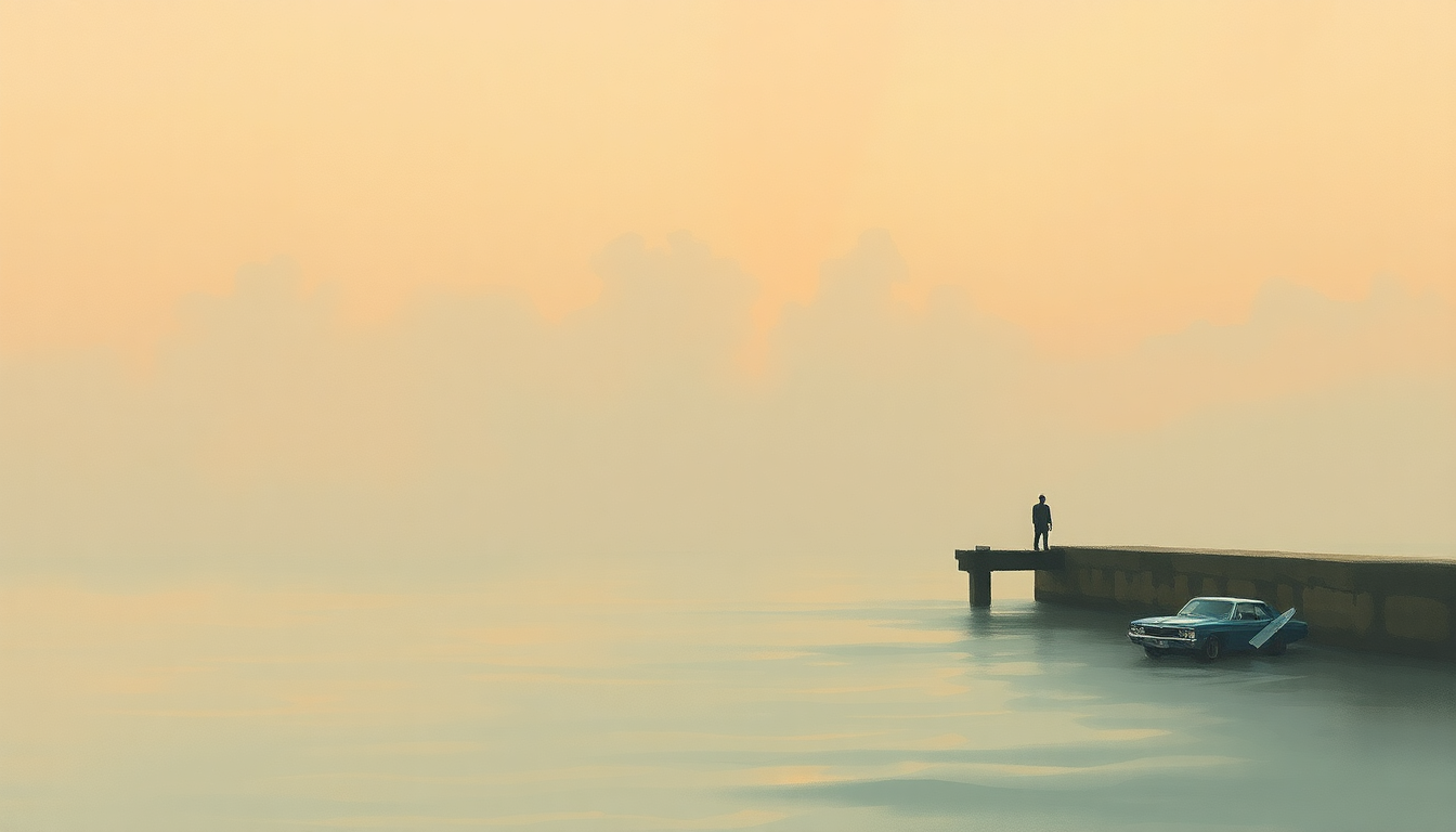 Fan-driven abstract illustration evoking the emotional arc of Sittin' On The Dock of the Bay by Otis Redding
