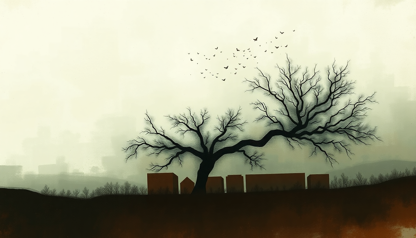 Fan-driven abstract illustration evoking the emotional arc of Skeleton Tree by Nick Cave & The Bad Seeds