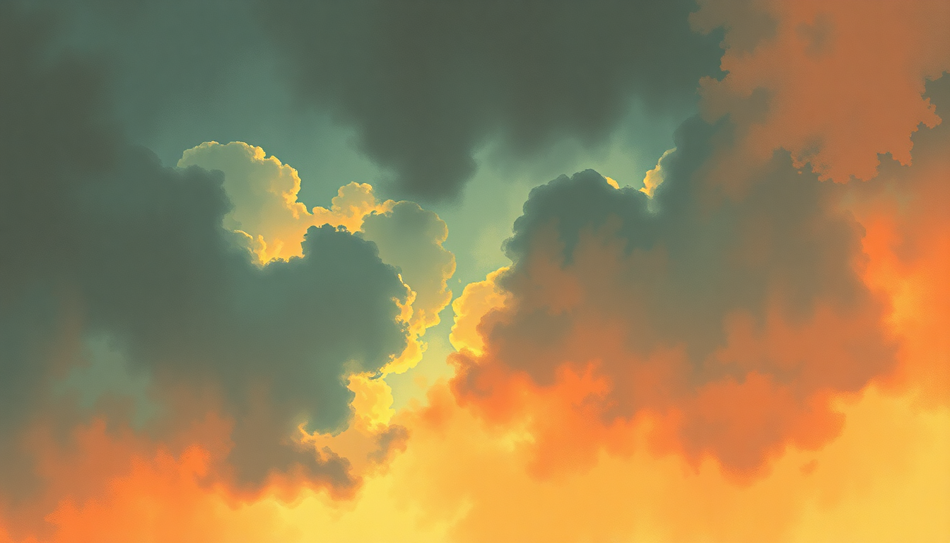 Fan-driven abstract illustration evoking the emotional arc of Skies of America by Ornette Coleman