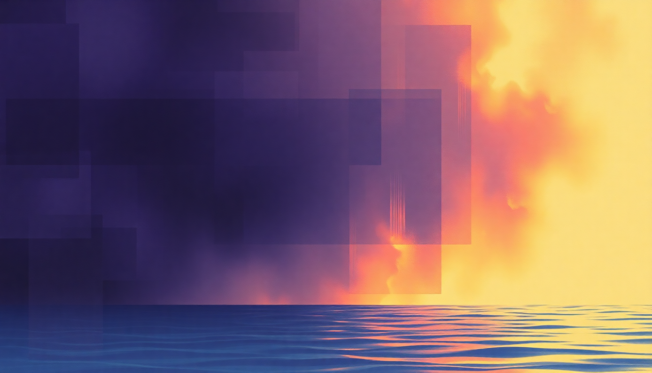 Fan-driven abstract illustration evoking the emotional arc of Smoke on the Water by Deep Purple