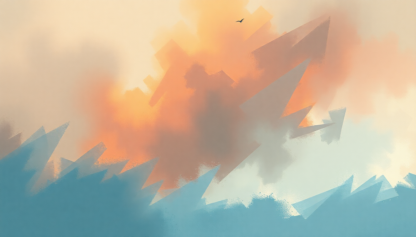 Fan-driven abstract illustration evoking the emotional arc of Snow and Lights by Explosions in the Sky