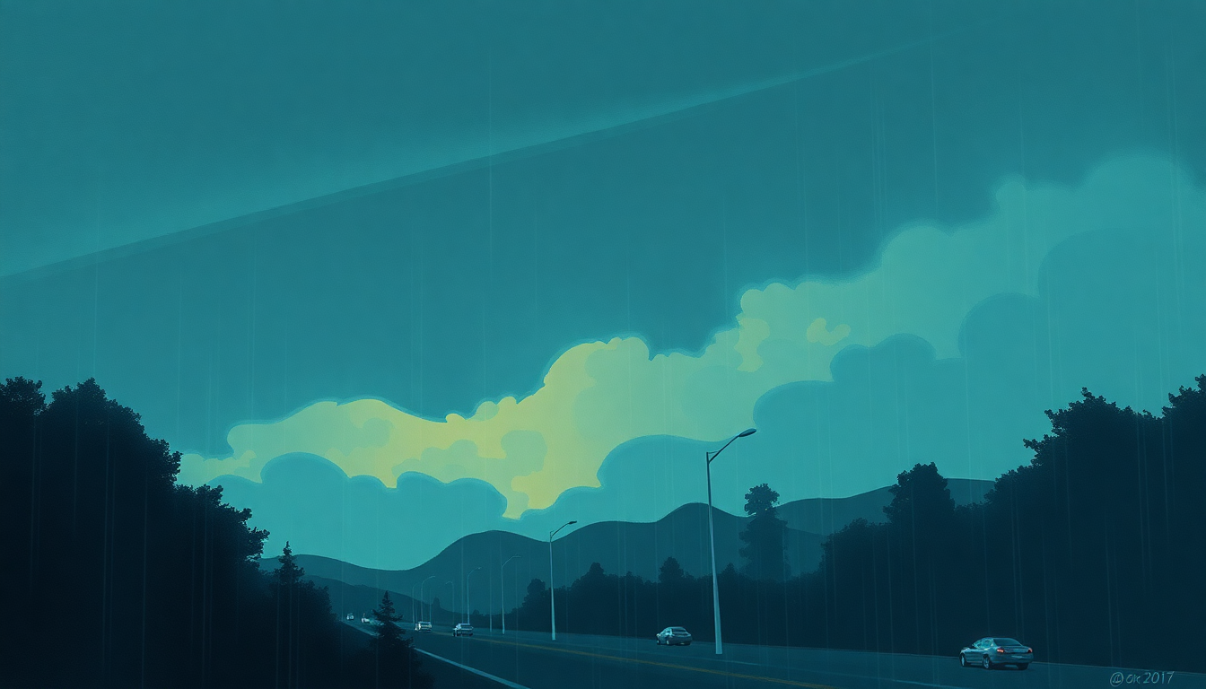 Fan-driven abstract illustration evoking the emotional arc of So. Central Rain (I'm Sorry) by R.E.M.