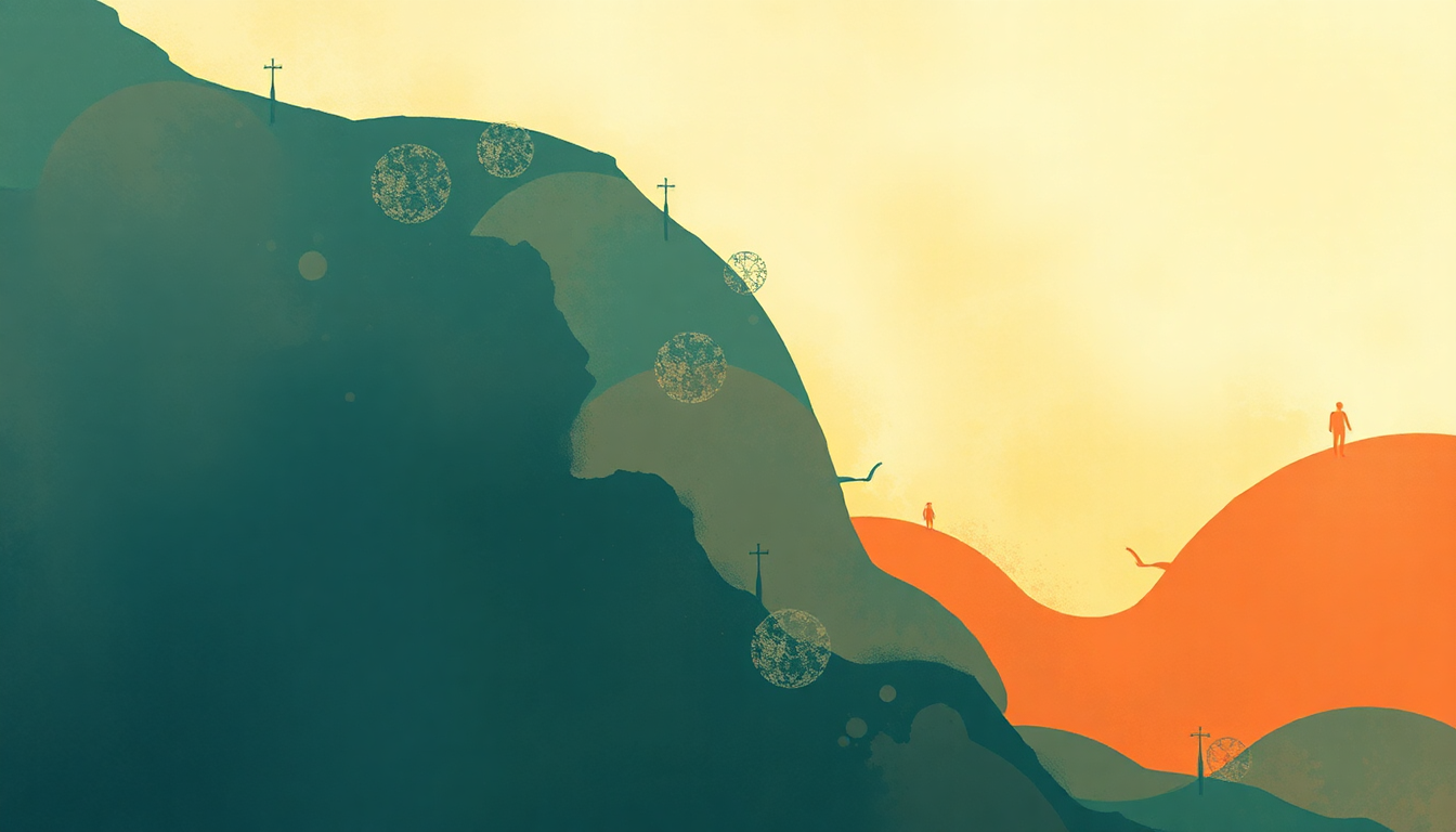 Fan-driven abstract illustration evoking the emotional arc of Solomon Sinfonia by Handel