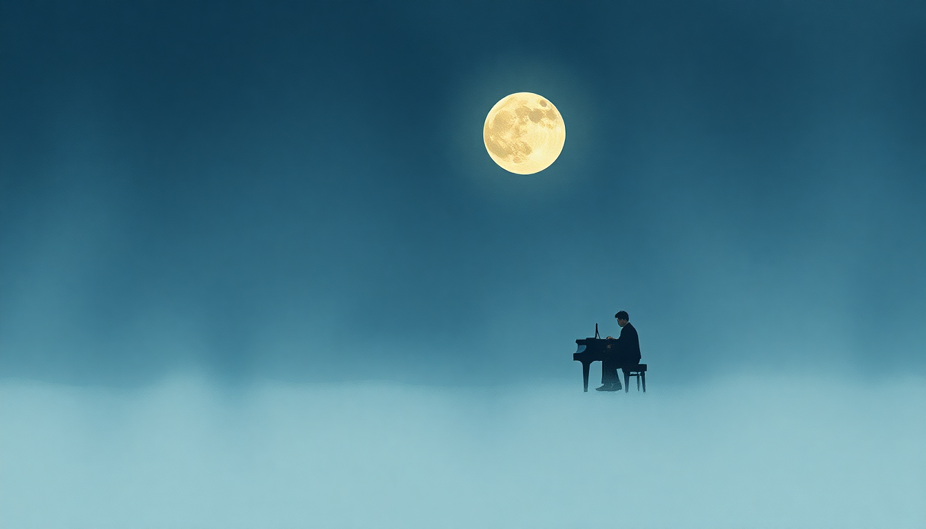 Fan-driven abstract illustration evoking the emotional arc of Sonata No. 14 in C-sharp minor, Op. 27 No. 2 'Moonlight': I. Adagio sostenuto by Lang Lang