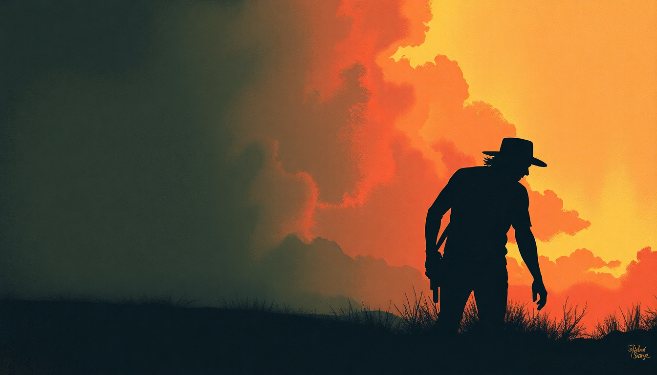 Fan-driven abstract illustration evoking the emotional arc of Southern Man by Neil Young