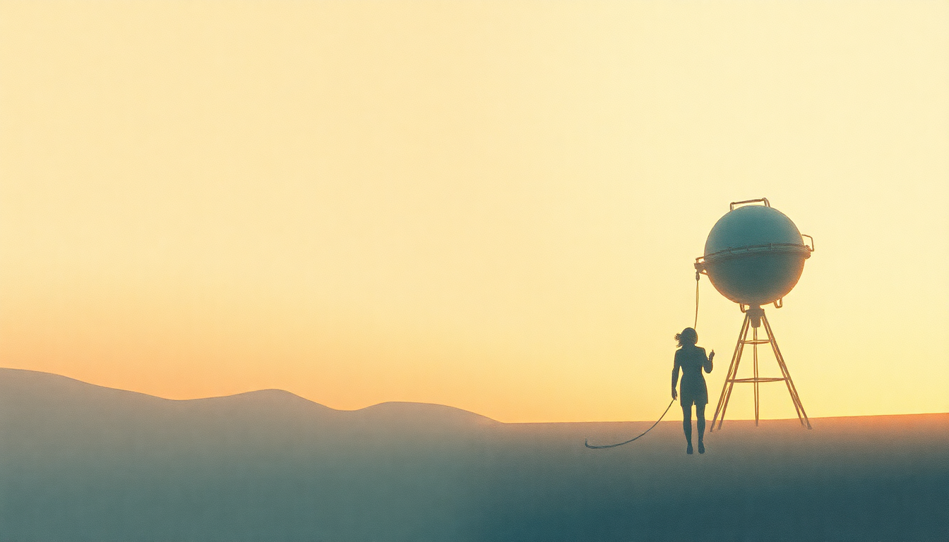 Fan-driven abstract illustration evoking the emotional arc of Spacelab by Kraftwerk