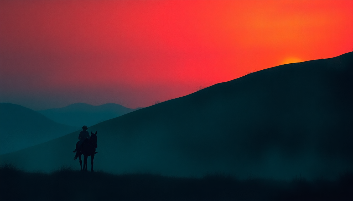 Fan-driven abstract illustration evoking the emotional arc of Spanish Horses by Aztec Camera