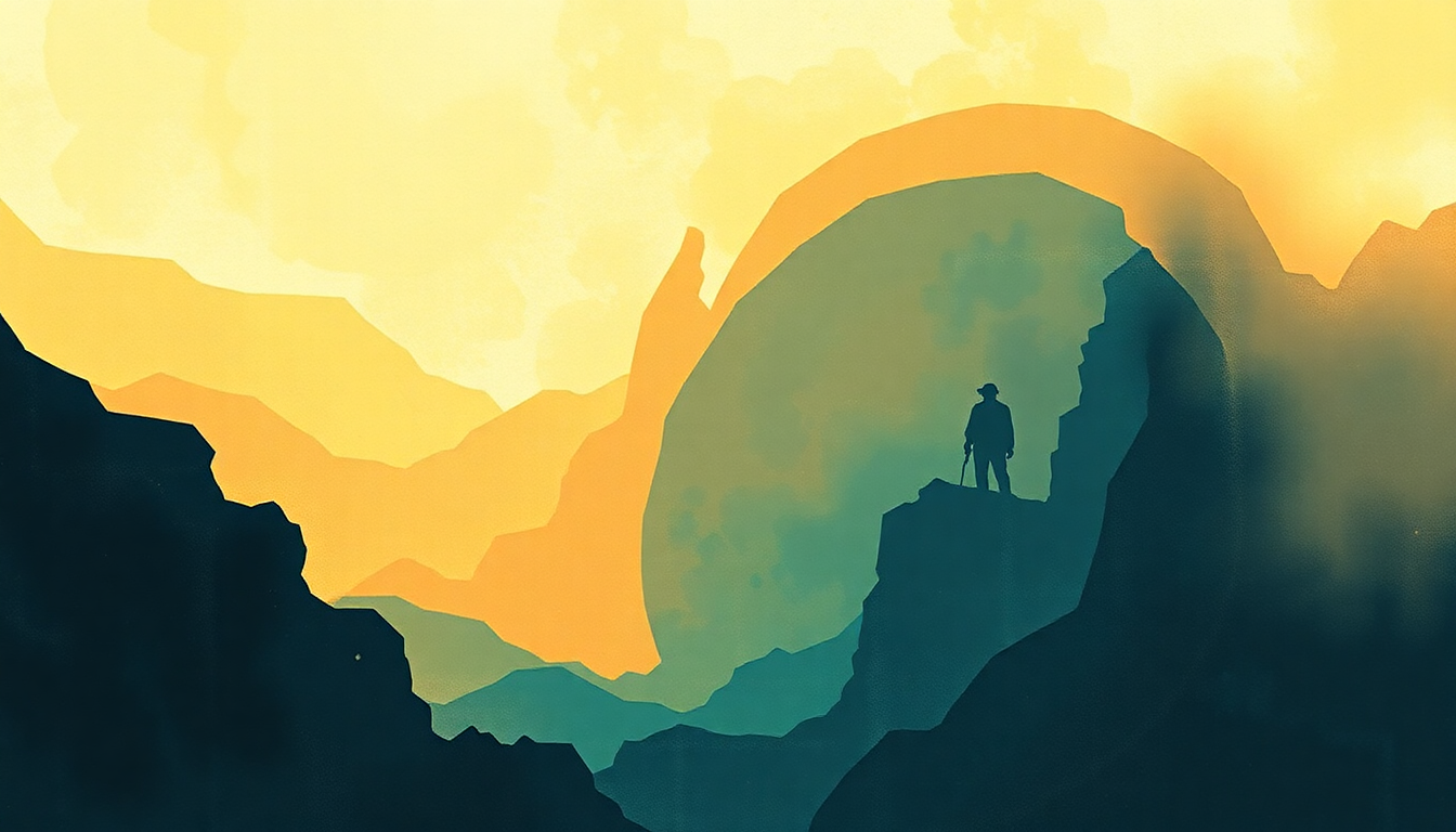 Fan-driven abstract illustration evoking the emotional arc of Spiral Architect by Black Sabbath