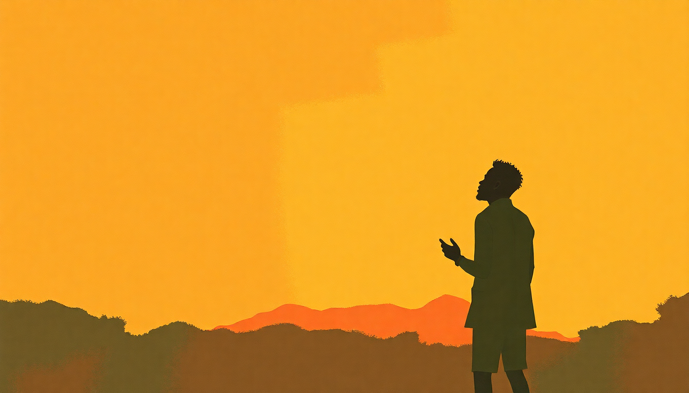 Fan-driven abstract illustration evoking the emotional arc of Spiritual Healing by Toots and the Maytals