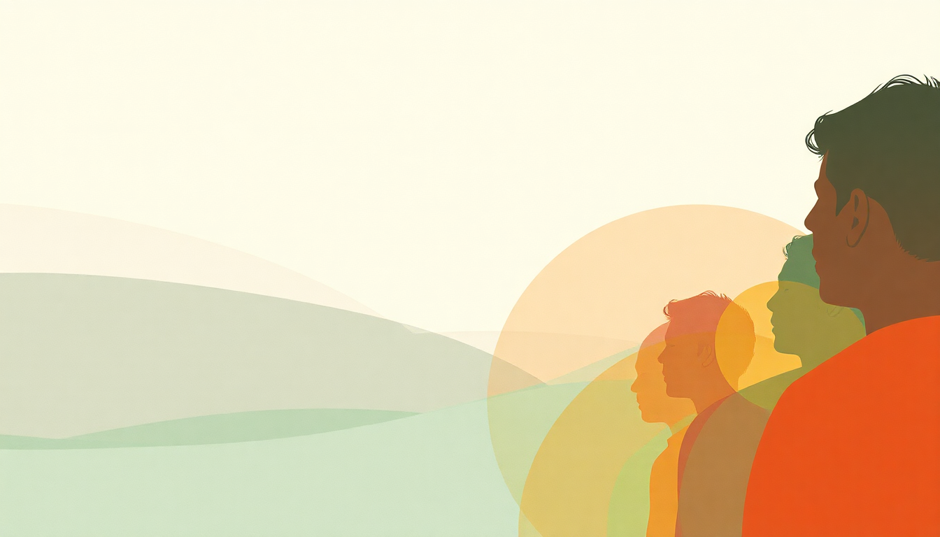 Fan-driven abstract illustration evoking the emotional arc of Stand Up and Sing by Brass Construction