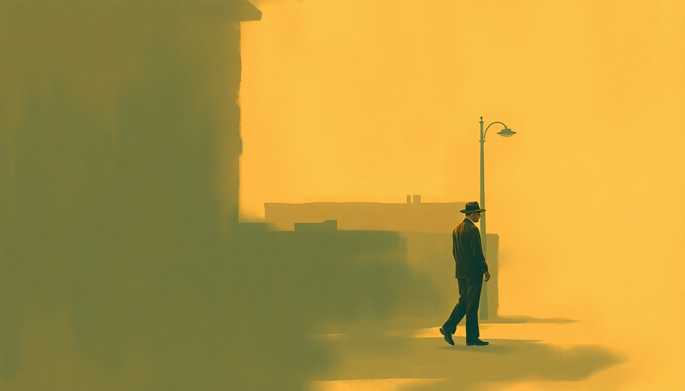 Fan-driven abstract illustration evoking the emotional arc of Standing on the Corner by Dean Martin