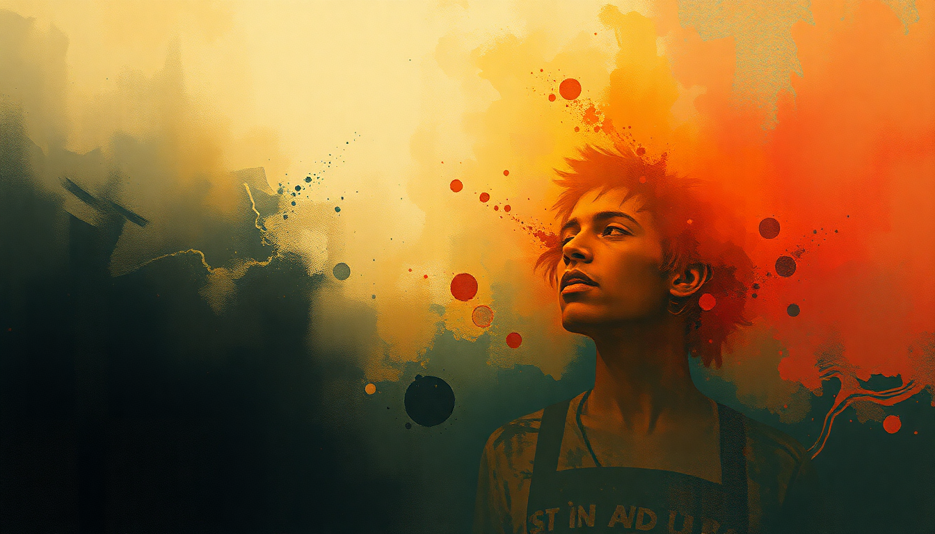 Fan-driven abstract illustration evoking the emotional arc of The Star-Spangled Banner by Jimi Hendrix
