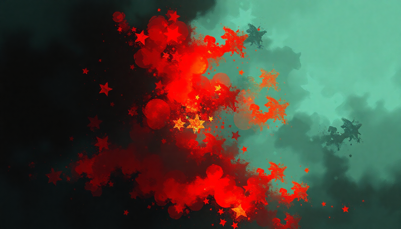 Fan-driven abstract illustration evoking the emotional arc of Stars and Stripes of Corruption by Dead Kennedys