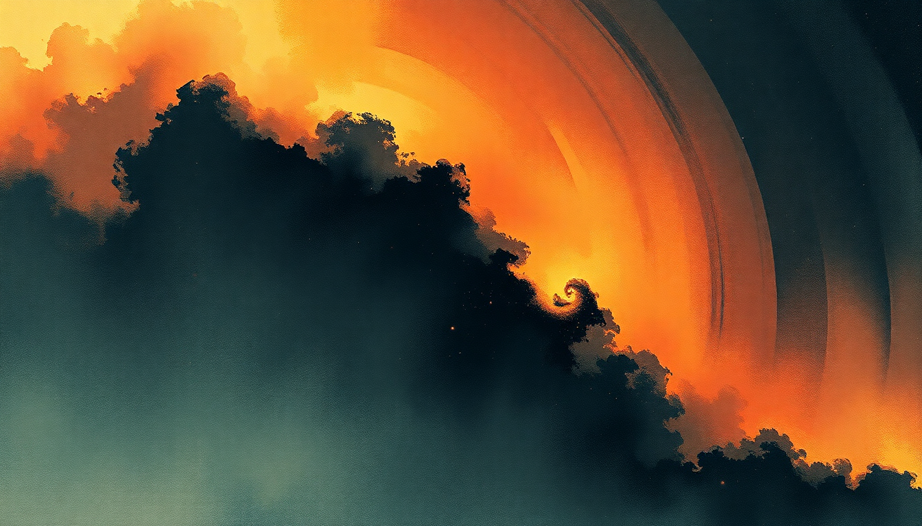 Fan-driven abstract illustration evoking the emotional arc of Stellar Regions by John Coltrane