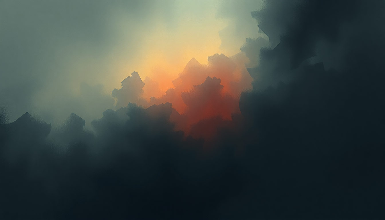 Fan-driven abstract illustration evoking the emotional arc of Stiff Upper Lip by AC/DC