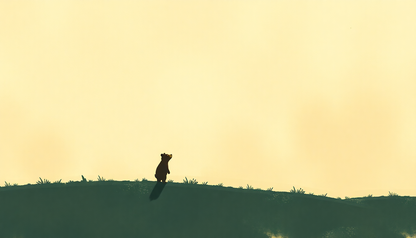 Fan-driven abstract illustration evoking the emotional arc of Stompy the Bear by Caspar Babypants