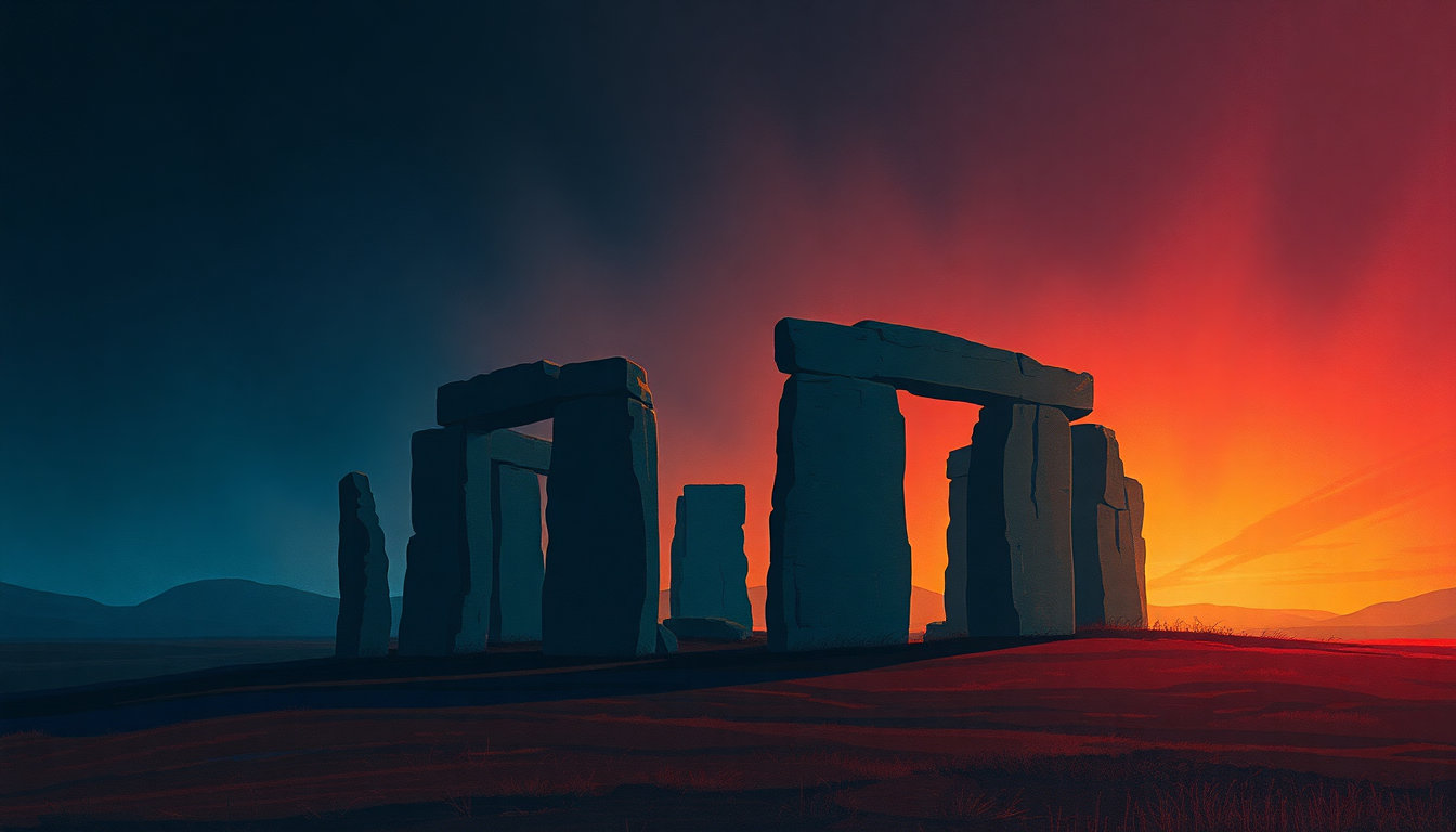 Fan-driven abstract illustration evoking the emotional arc of Stonehenge by Black Sabbath
