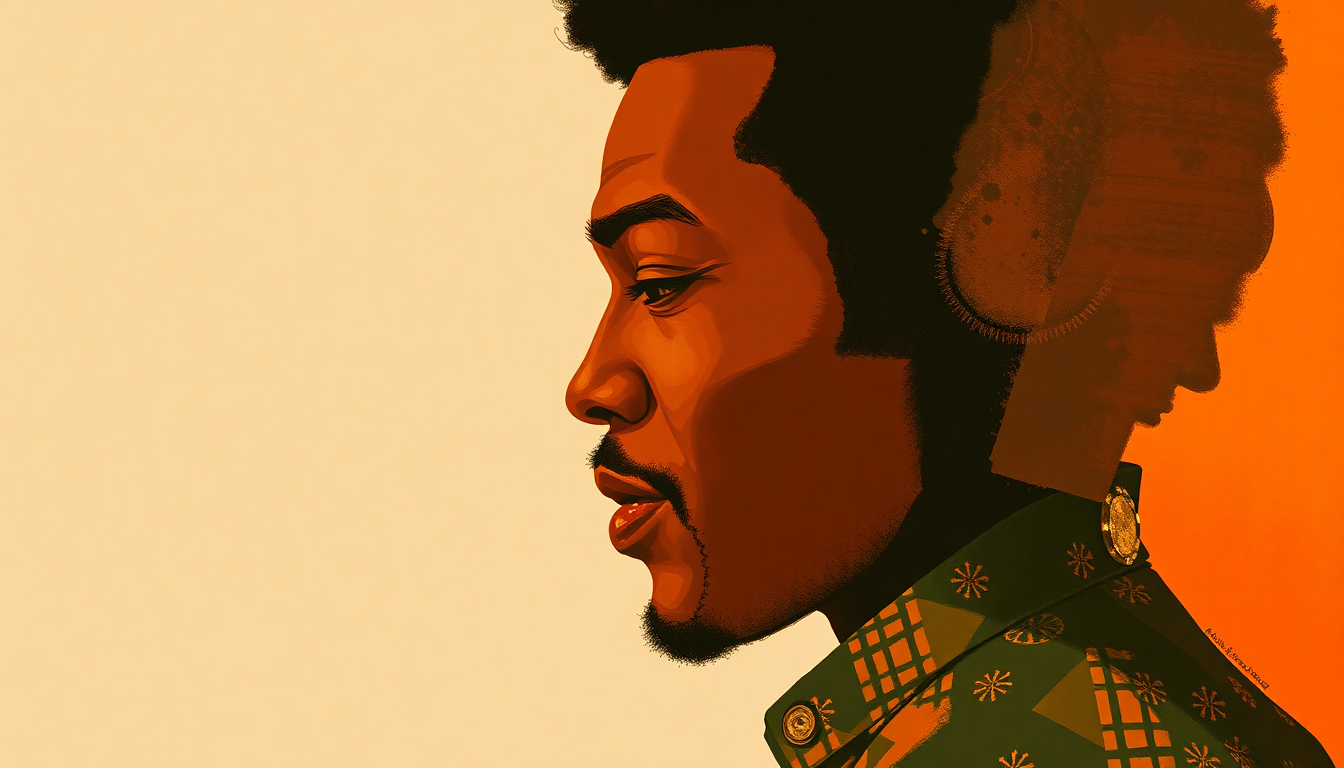 Fan-driven abstract illustration evoking the emotional arc of Shuffering and Shmiling by Fela Kuti