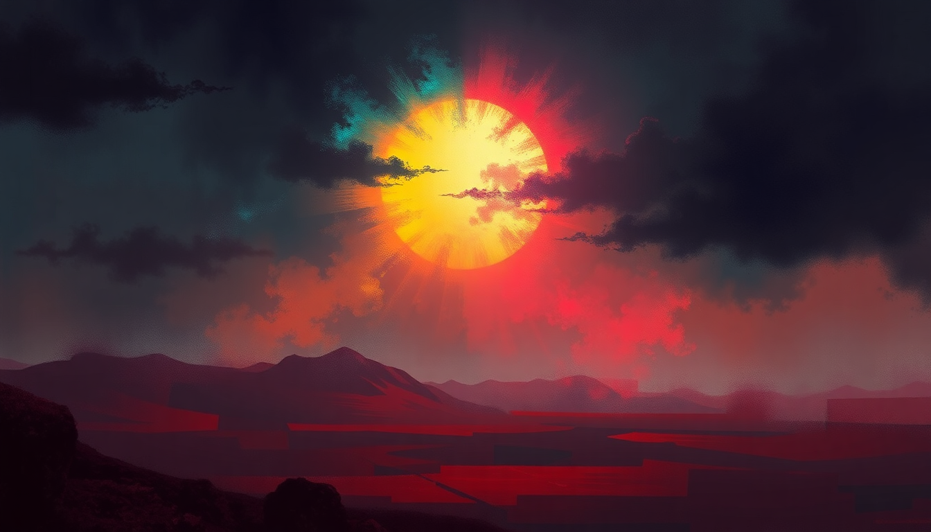 Fan-driven abstract illustration evoking the emotional arc of Sun and Steel by Iron Maiden
