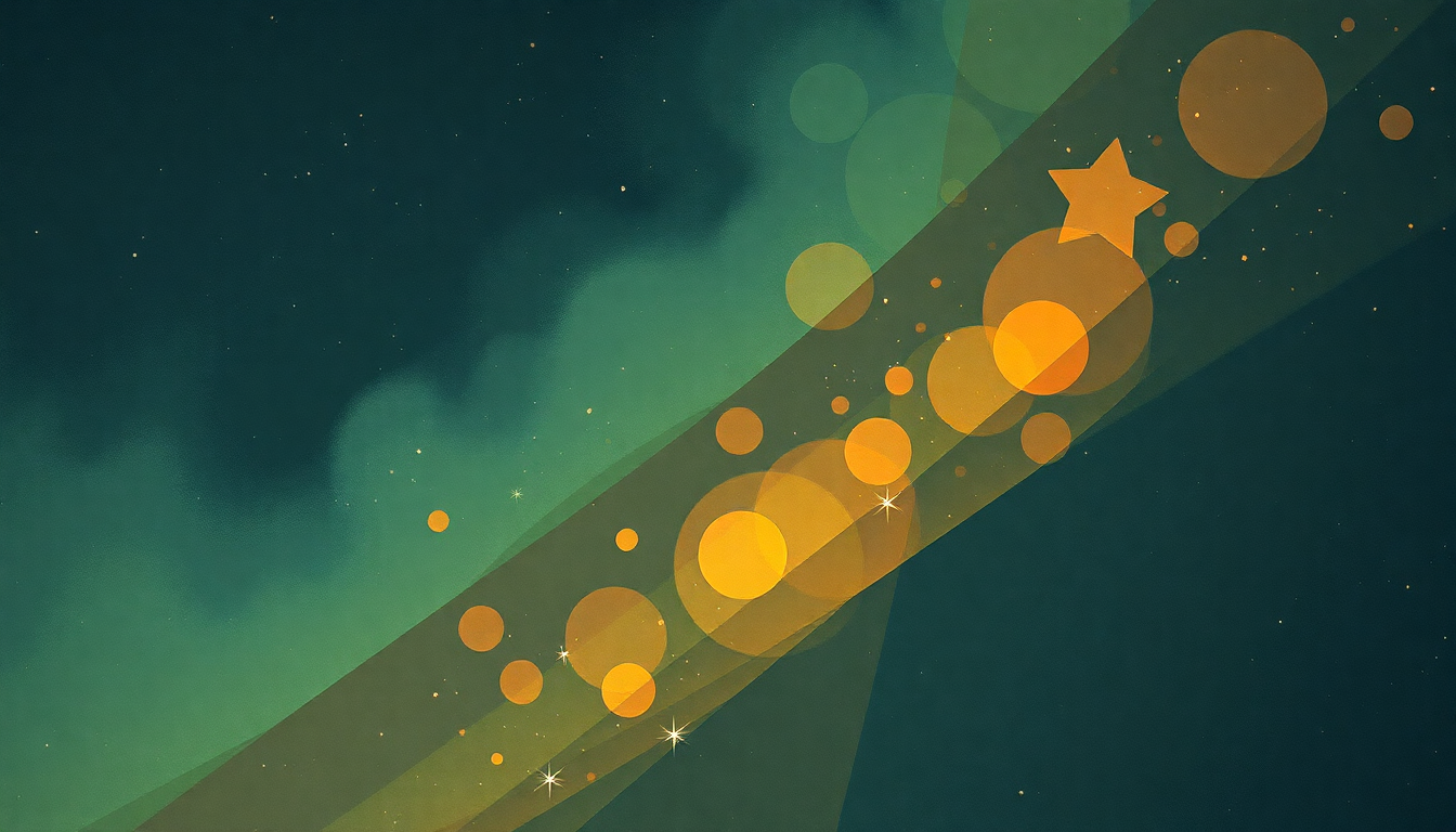 Fan-driven abstract illustration evoking the emotional arc of Swinging on a Star by Oscar Peterson