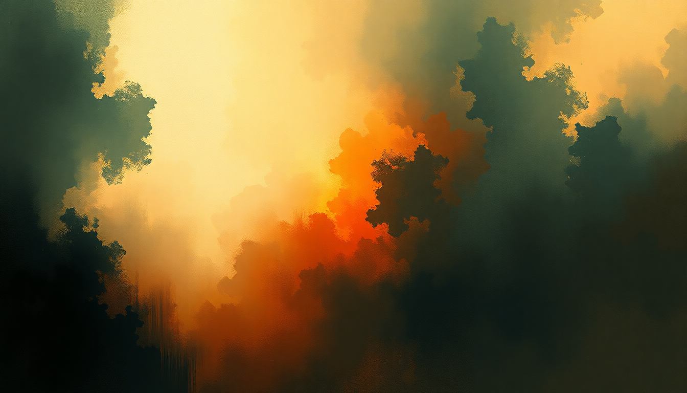 Fan-driven abstract illustration evoking the emotional arc of Symphony No. 2 in E minor, Op. 27 by Sergei Rachmaninoff