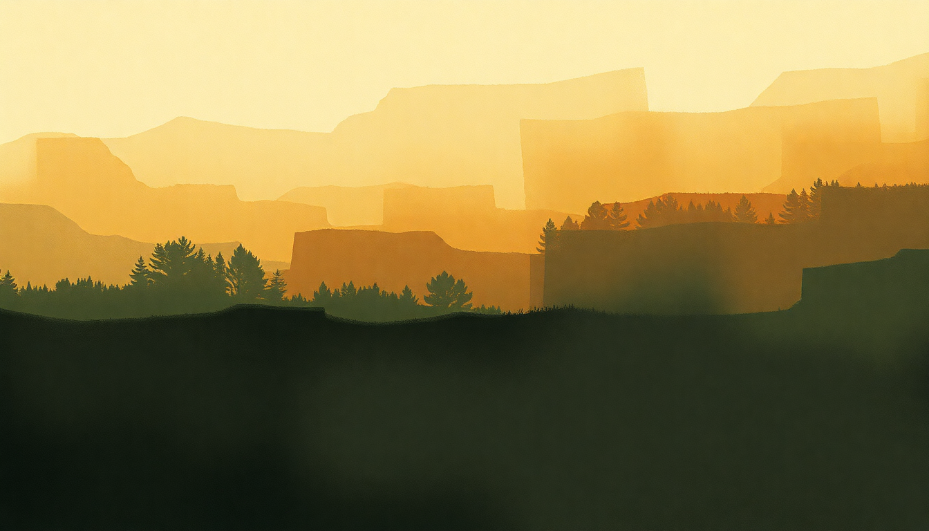 Fan-driven abstract illustration evoking the emotional arc of Symphony No 4 by Jean Sibelius