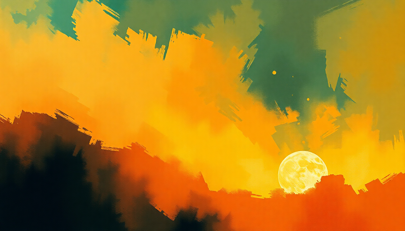 Fan-driven abstract illustration evoking the emotional arc of Symphony No. 41 "Jupiter" by Mozart