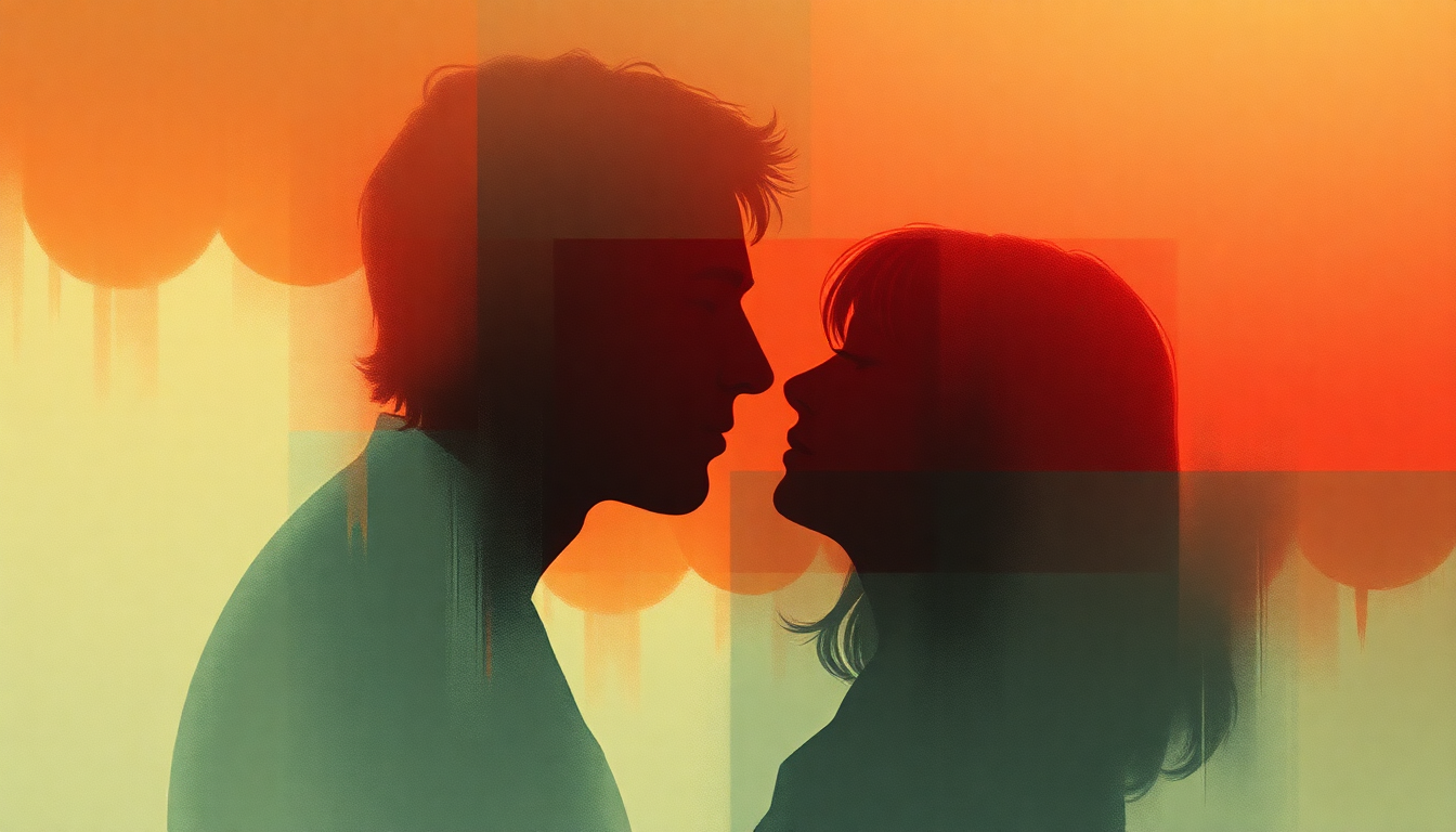 Fan-driven abstract illustration evoking the emotional arc of Take This Waltz by Leonard Cohen