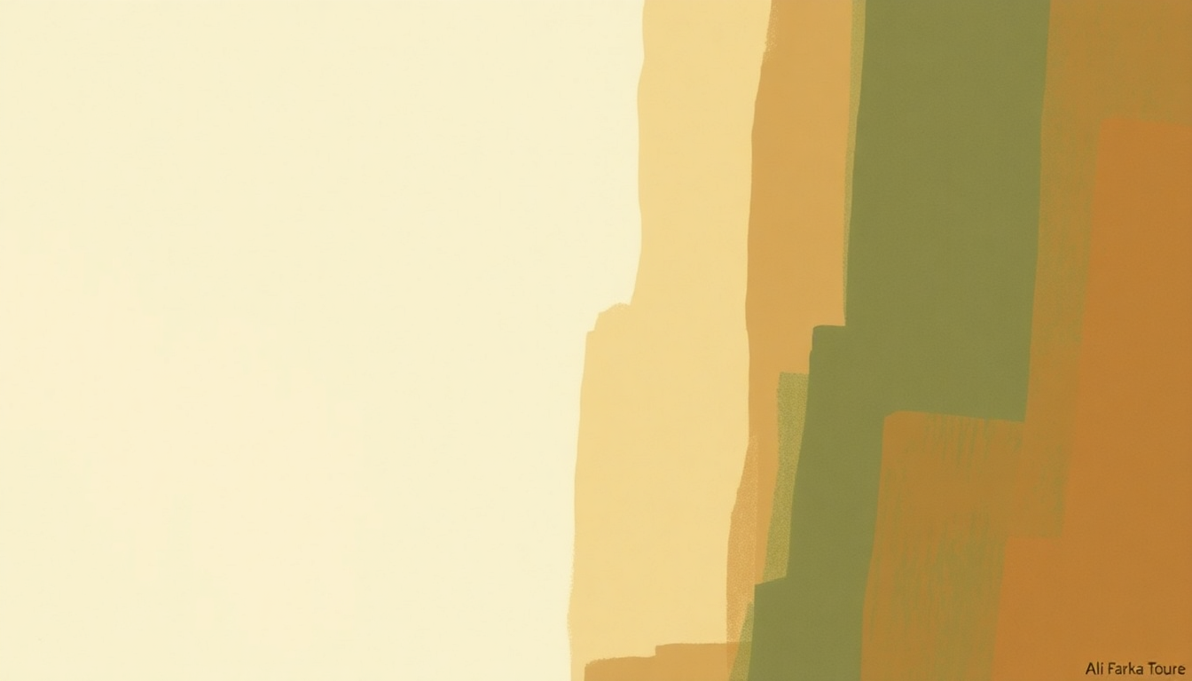 Fan-driven abstract illustration evoking the emotional arc of Talking Timbuktu by Ali Farka Toure