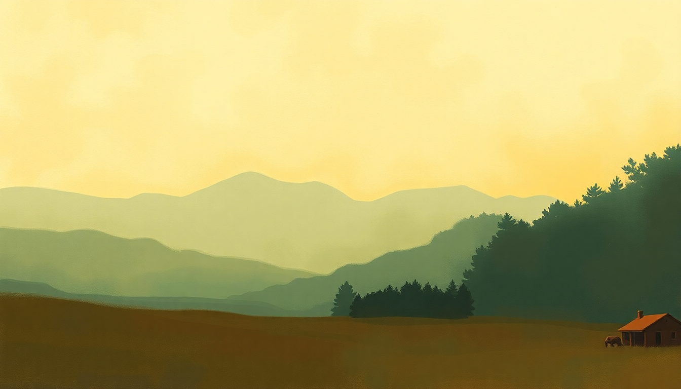 Fan-driven abstract illustration evoking the emotional arc of Tecumseh Valley by Townes Van Zandt