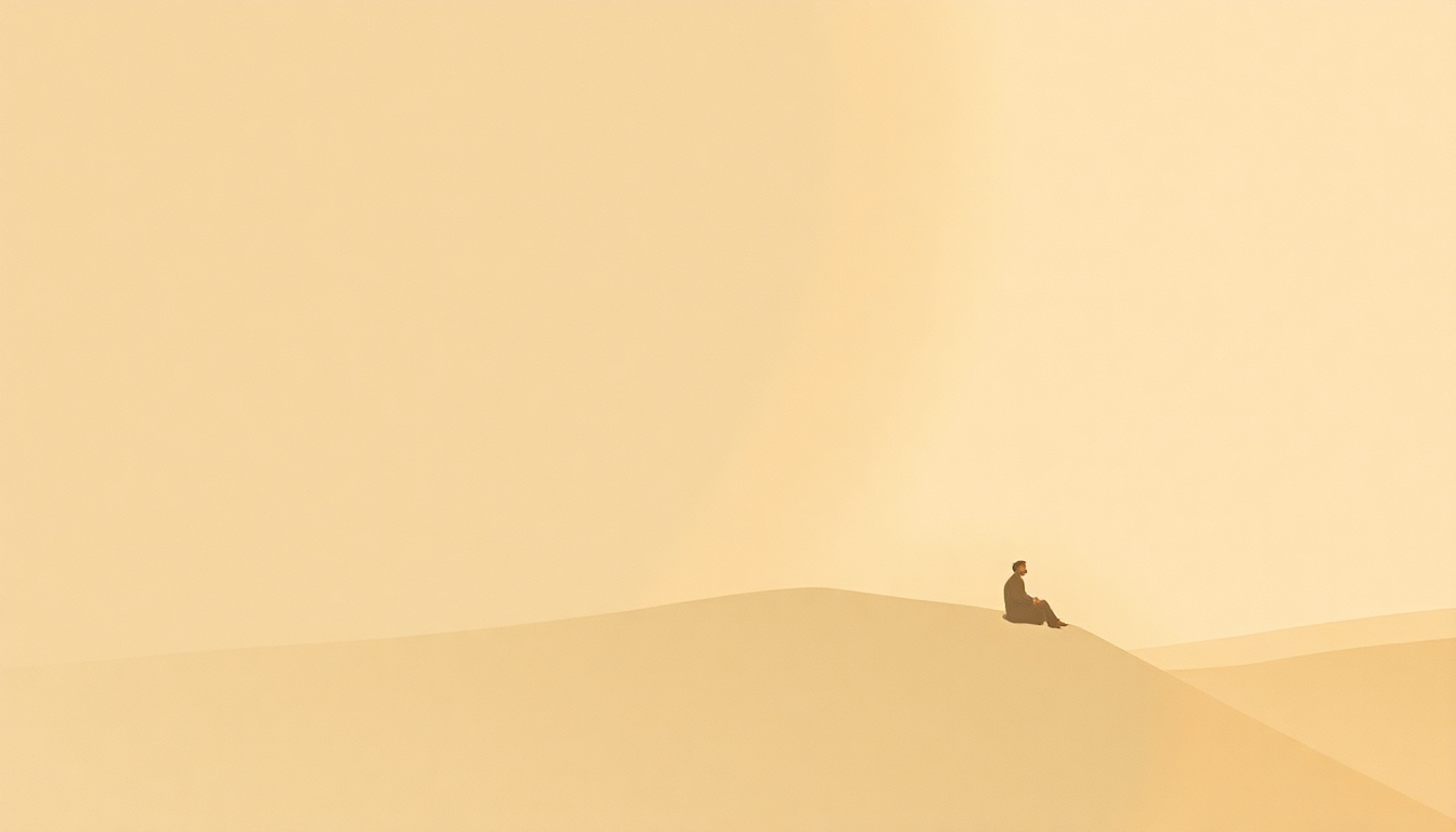 Fan-driven abstract illustration evoking the emotional arc of Tenere Taqqim Tossam by Tinariwen