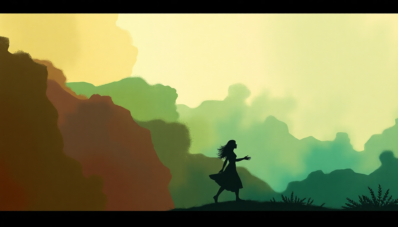 Fan-driven abstract illustration evoking the emotional arc of Thanayi by Miriam Makeba