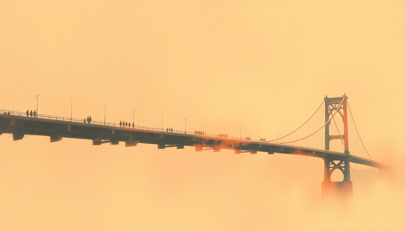 Fan-driven abstract illustration evoking the emotional arc of The 59th Street Bridge Song by Simon and Garfunkel