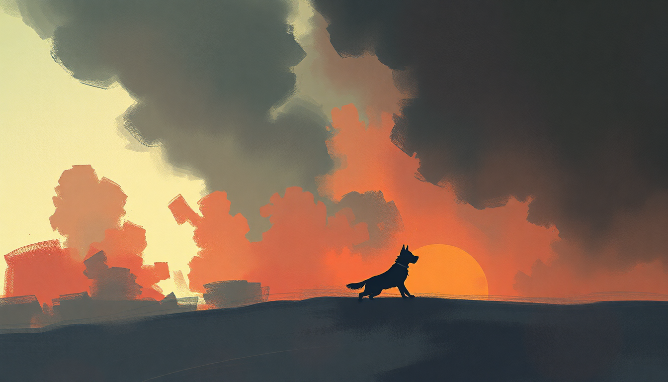 Fan-driven abstract illustration evoking the emotional arc of The Adventures of Mutt by John Williams